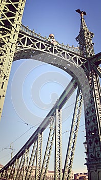 Hungary Budapest Liberty bridge along Rhine river and Danube river