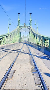 Hungary Budapest Liberty bridge along Rhine river and Danube river