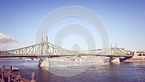 Hungary Budapest Liberty bridge along Rhine river and Danube river