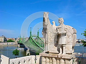 Hungary, Budapest, statue of St. Stephen, Liberty bridge