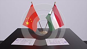 Hungary and China flag. Politics concept, partner deal between countries. Partnership agreement of governments 3D