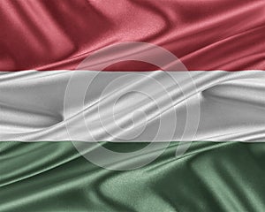 Hungary flag with a glossy silk texture.