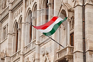 Hungary flag on Parliament building in Budapest