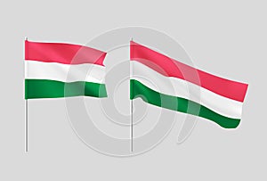 Hungary flags. Set of national realistic Hungarian flags.