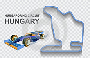 Hungary grand prix race track for Formula 1 or F1. Detailed racetrack or national circuit