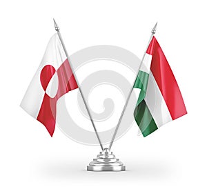 Hungary and Greenland table flags isolated on white 3D rendering