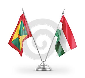 Hungary and Grenada table flags isolated on white 3D rendering