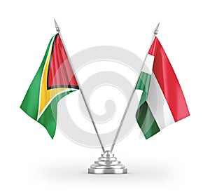 Hungary and Guyana table flags isolated on white 3D rendering