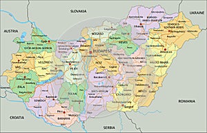 Hungary - Highly detailed editable political map with labeling.