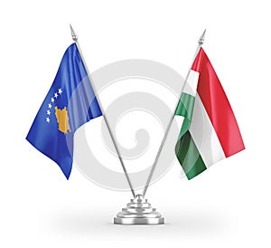 Hungary and Kosovo table flags isolated on white 3D rendering