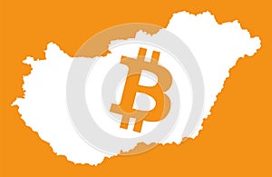 Hungary map with bitcoin crypto currency symbol illustration