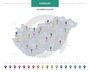 Hungary map with location pointer marks. photo