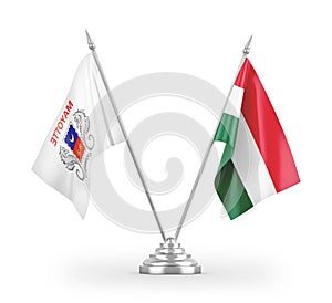 Hungary and Mayotte table flags isolated on white 3D rendering