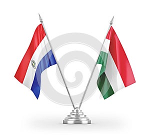 Hungary and Paraguay table flags isolated on white 3D rendering