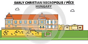 Hungary , Pecs, Early Christian Necropolis  ,  travel skyline vector illustration.