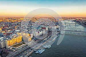 Hungary is popular tourist destination for romantic trips. Budapest dusk Danube river and bridge