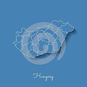 Hungary region map: blue with white outline and.