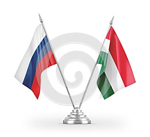 Hungary and Russia table flags isolated on white 3D rendering