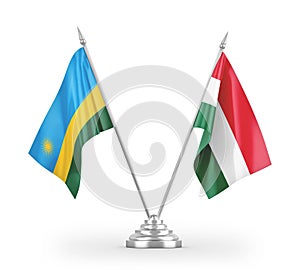 Hungary and Rwanda table flags isolated on white 3D rendering