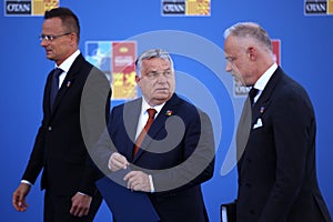 Hungary`s President Viktor Orban, Defence Minister Kristof Szalay-Bobrovniczky and Foreign Minister Peter Szijjarto