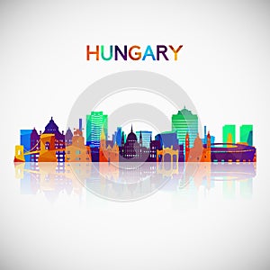 Hungary skyline silhouette in colorful geometric style.