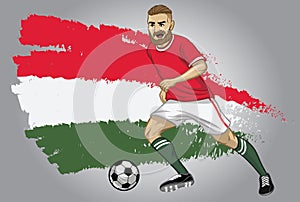 Hungary soccer player with flag as a background