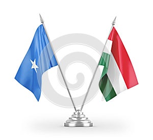 Hungary and Somalia table flags isolated on white 3D rendering