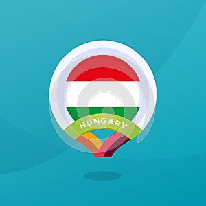 Hungary vector flag map location pin. European football 2020 tournament final stage. Official championship colors and style