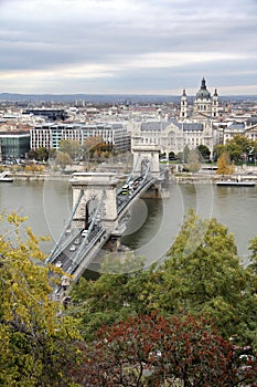 Hungary, view on the Budapest city, Szechenyi Chain Bridge and