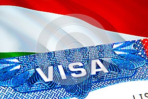Hungary Visa. Travel to Hungary focusing on word VISA, 3D rendering. Hungary immigrate concept with visa in passport. Hungary