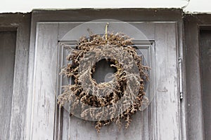 Hungary: Wreath of dried flowers on the door