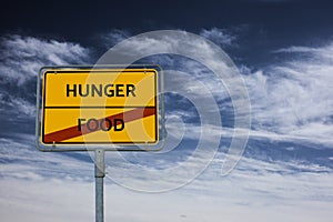 HUNGER - FOOD - image with words associated with the topic FAMINE, word cloud, cube, letter, image, illustration