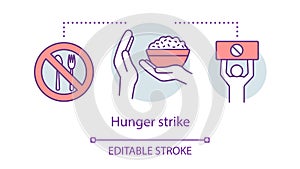 Hunger strike concept icon. Voluntary food refuse, nonviolent protest idea thin line illustration. Tableware with stop