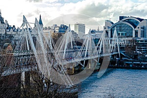 The Hungerford and Golden Jubillee bridges on the River Thames