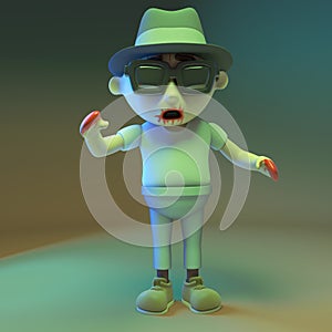 Hungover zombie monster wearing dark glasses and a trilby hat, 3d illustration photo