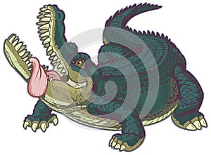 Hungry Cartoon Alligator with Tongue Hanging Out