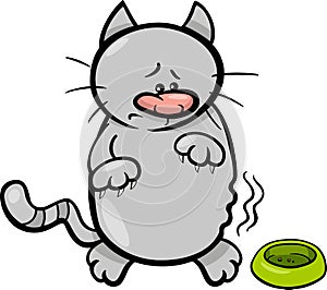 Hungry cat cartoon illustration