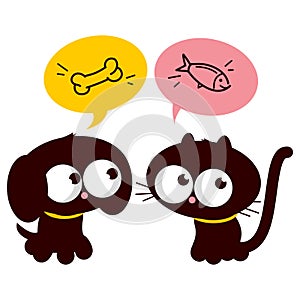 Hungry cartoon pets, a cat and dog. Vector illustration