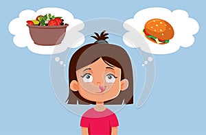 Hungry Child Thinking What to Eat for Lunch Vector Cartoon