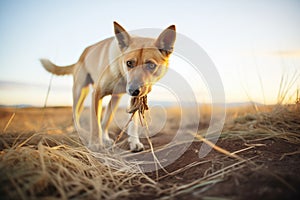 hungry dingo scavenging for food at dawn