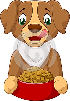 Hungry dog cartoon with dog food