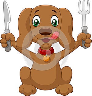 Hungry dog cartoon is ready to eat