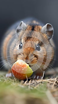 Hungry Hamster Snacks on Fresh Apple