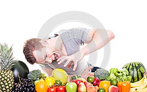 Hungry Man Grabs Fruit and Vegetables