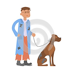 Hungry man with homeless dog