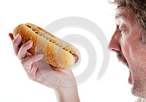 Hungry Man With Hot Dog