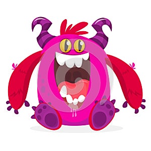 Hungry pink cartoon monster excited