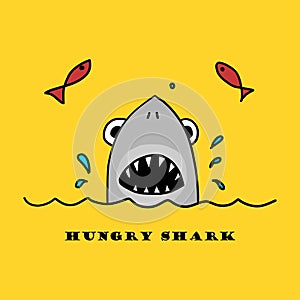 Hungry shark. Cartoon character.