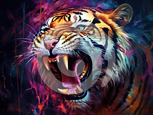 Ai Generated illustration Wildlife Concept of Hungry tiger