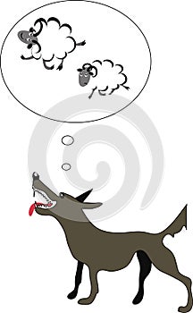 Hungry wolf thinking about sheep